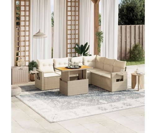 Set sofás de jardín 7 piezas y cojines ratán sintético beige