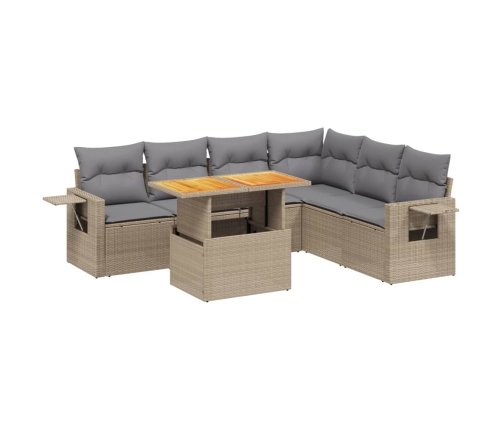 Set sofás de jardín 7 piezas y cojines ratán sintético beige