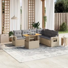 Set sofás de jardín 7 piezas y cojines ratán sintético beige