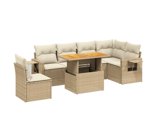 Set sofás de jardín 7 piezas y cojines ratán sintético beige