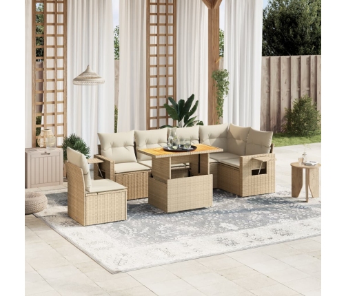 Set sofás de jardín 7 piezas y cojines ratán sintético beige