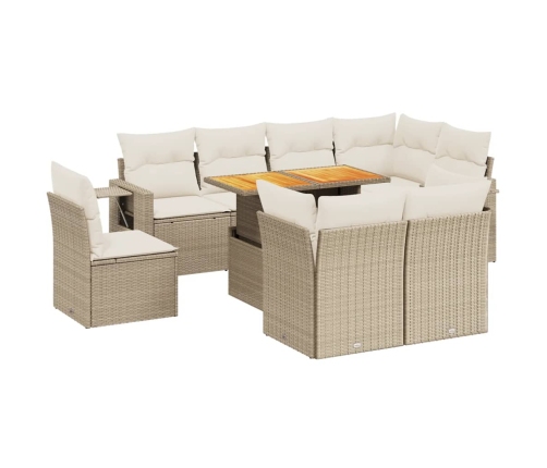 Set de sofás de jardín 9 pzas con cojines ratán sintético beige