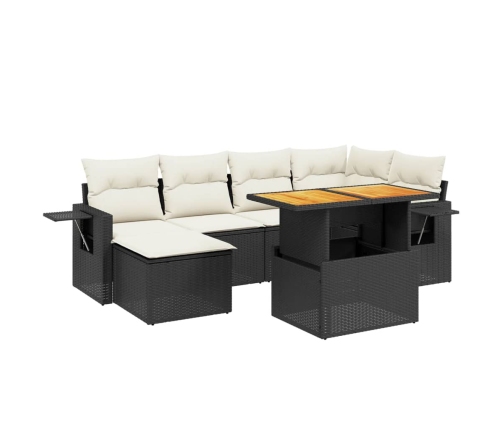 Set de comedor de jardín 7 pzas y cojines ratán sintético negro