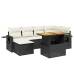 Set de comedor de jardín 7 pzas y cojines ratán sintético negro