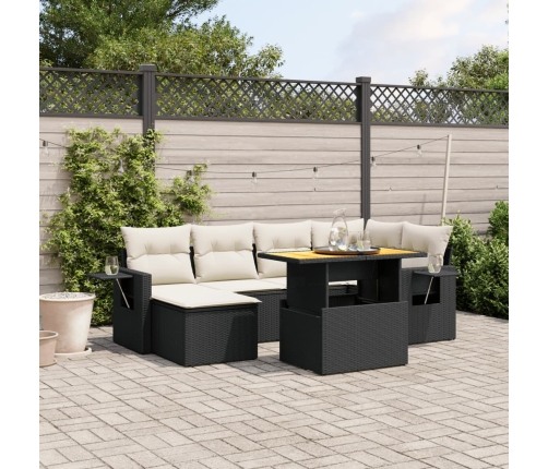Set de comedor de jardín 7 pzas y cojines ratán sintético negro