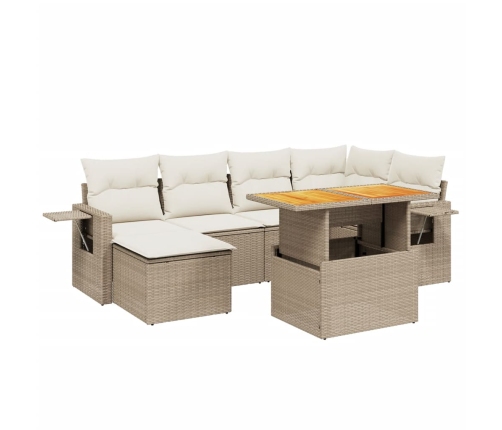 Set sofás de jardín 7 piezas y cojines ratán sintético beige