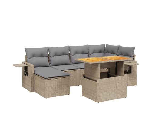 Set sofás de jardín 7 piezas y cojines ratán sintético beige