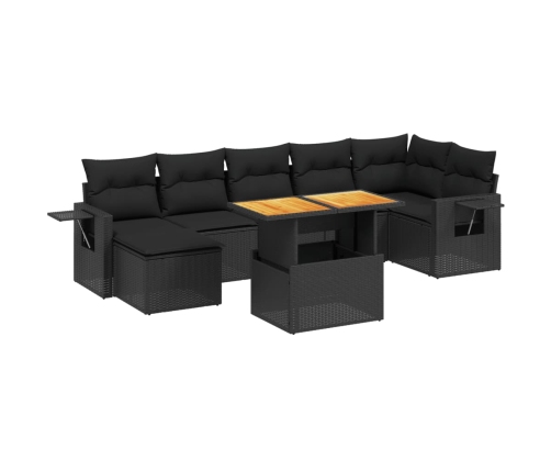 Set de sofás de jardín 8 piezas y cojines ratán sintético negro