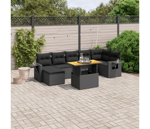 Set de sofás de jardín 8 piezas y cojines ratán sintético negro