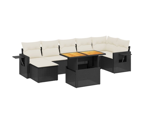 Set de sofás de jardín 8 piezas y cojines ratán sintético negro