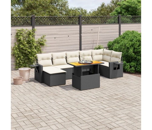 Set de sofás de jardín 8 piezas y cojines ratán sintético negro