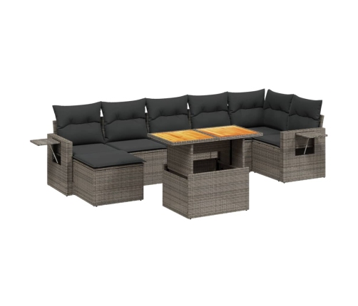 Set de sofás de jardín 8 pzas y cojines ratán sintético gris