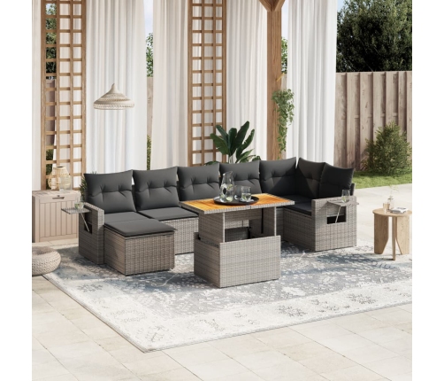 Set de sofás de jardín 8 pzas y cojines ratán sintético gris
