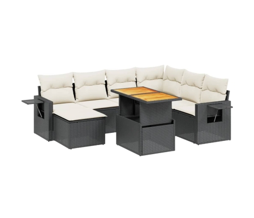 Set de sofás de jardín 8 piezas y cojines ratán sintético negro
