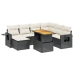 Set de sofás de jardín 8 piezas y cojines ratán sintético negro