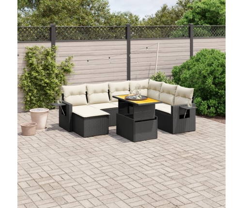 Set de sofás de jardín 8 piezas y cojines ratán sintético negro