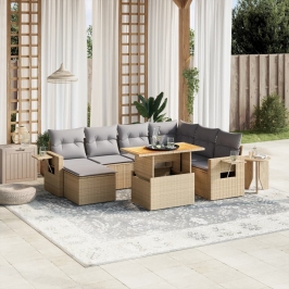 Juego de sofás de jardín con cojines beige 8 pzas ratán PE