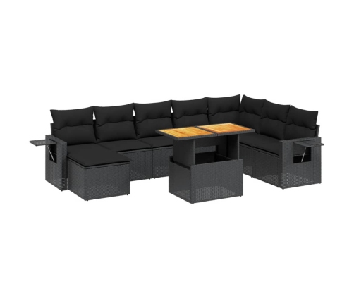 Set de sofás de jardín 8 piezas y cojines ratán sintético negro