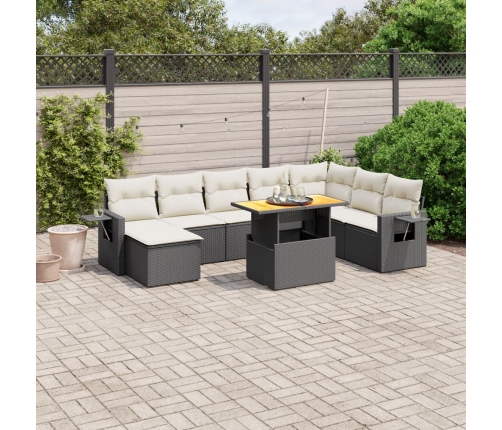 Set de sofás de jardín 8 piezas y cojines ratán sintético negro