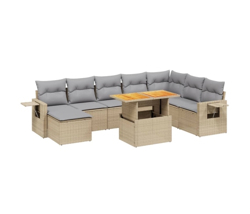 Set de sofás de jardín 9 pzas con cojines ratán sintético beige
