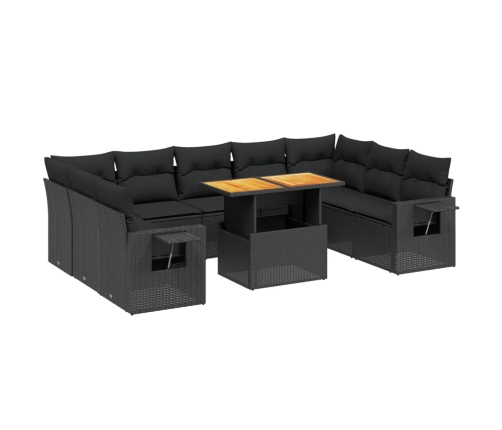 Set de sofás de jardín 10 pzas cojines ratán sintético negro