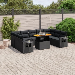 Set de sofás de jardín 10 pzas cojines ratán sintético negro