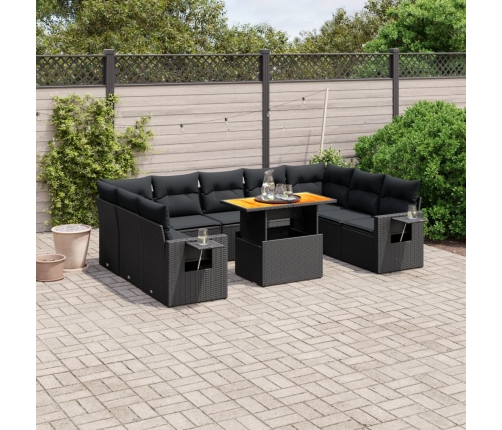 Set de sofás de jardín 10 pzas cojines ratán sintético negro