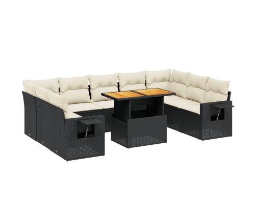 Set de sofás de jardín 10 pzas cojines ratán sintético negro