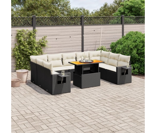 Set de sofás de jardín 10 pzas cojines ratán sintético negro