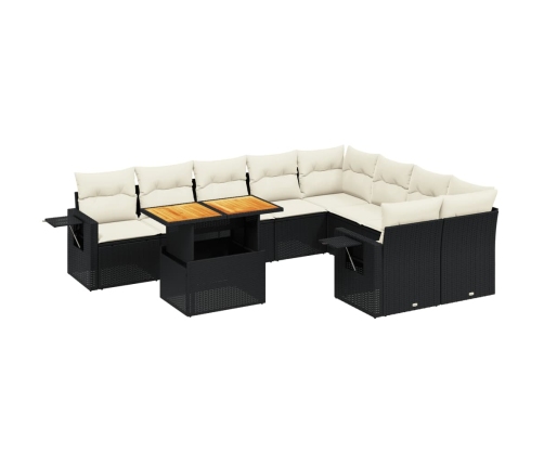 Set de sofás de jardín 10 pzas cojines ratán sintético negro