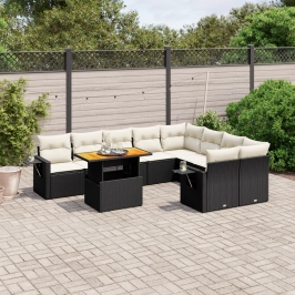 Set de sofás de jardín 10 pzas cojines ratán sintético negro