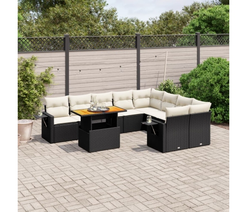 Set de sofás de jardín 10 pzas cojines ratán sintético negro