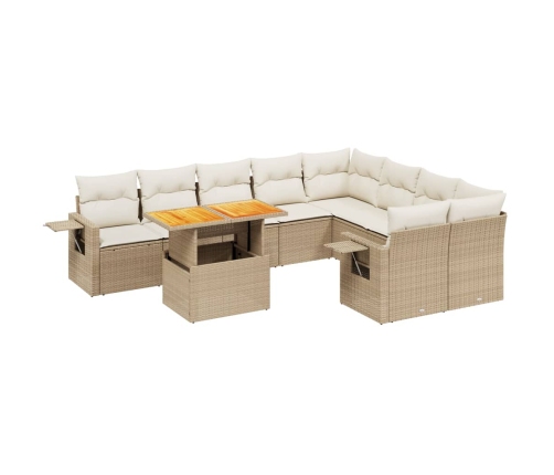 Juego de sofás jardín con cojines beige 10 pzas ratán sintético