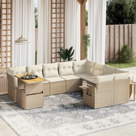 Juego de sofás jardín con cojines beige 10 pzas ratán sintético