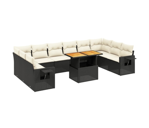 Set de sofás de jardín 11 pzas y cojines ratán sintético negro