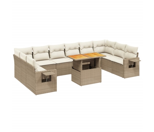 Set de sofás de jardín 11pzas con cojines ratán sintético beige