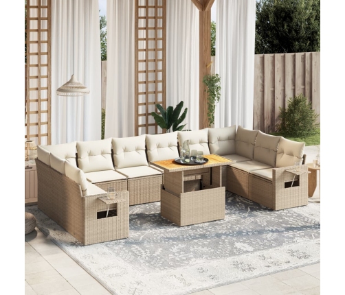 Set de sofás de jardín 11pzas con cojines ratán sintético beige