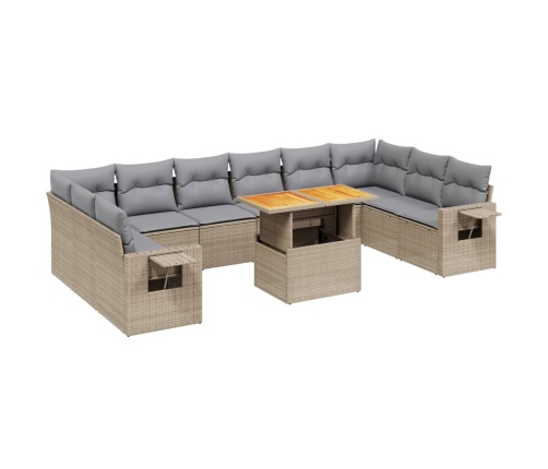 Set de sofás de jardín 11pzas con cojines ratán sintético beige