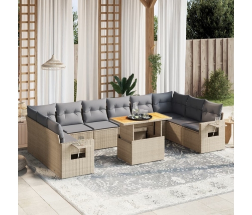Set de sofás de jardín 11pzas con cojines ratán sintético beige