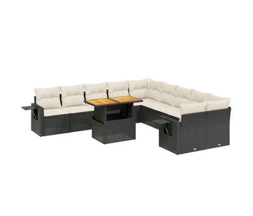 Set de sofás de jardín 11 pzas y cojines ratán sintético negro