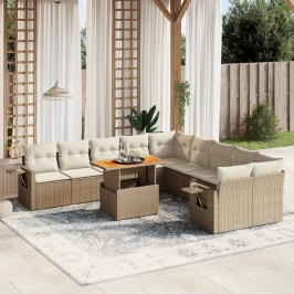 Set de sofás de jardín 11pzas con cojines ratán sintético beige