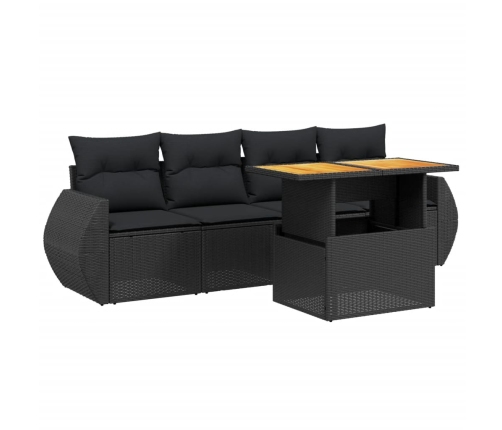 Set de muebles de jardín 5 pzas y cojines ratán sintético negro