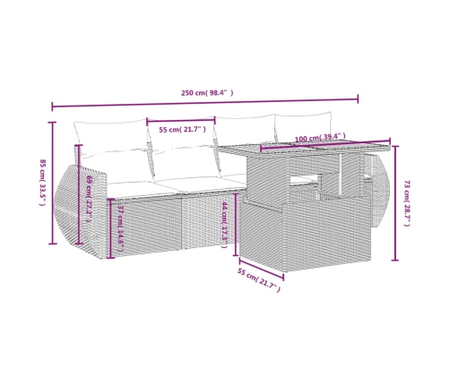 Set de muebles de jardín 5 pzas y cojines ratán sintético negro