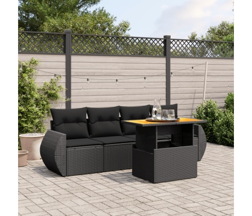 Set de muebles de jardín 5 pzas y cojines ratán sintético negro