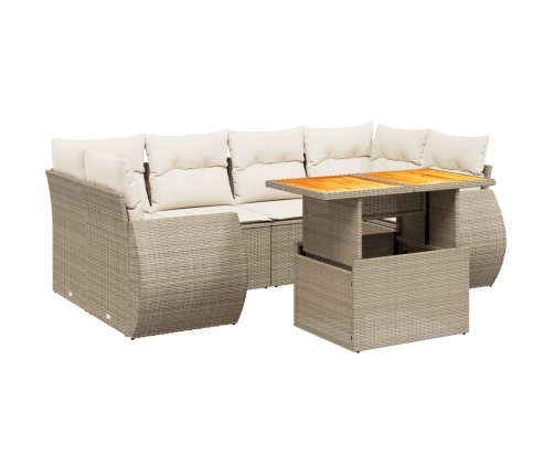Set sofás de jardín 7 piezas y cojines ratán sintético beige