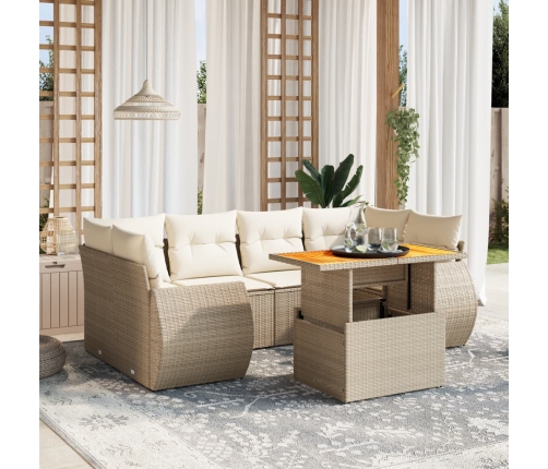 Set sofás de jardín 7 piezas y cojines ratán sintético beige