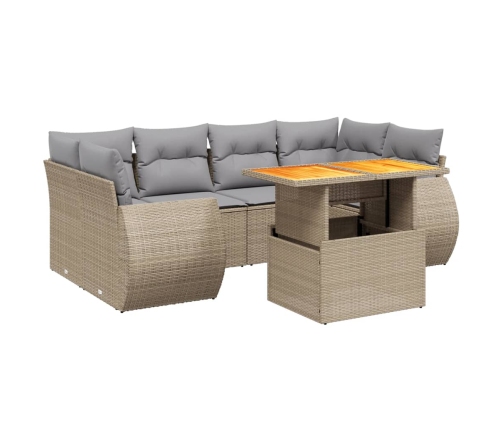 Set sofás de jardín 7 piezas y cojines ratán sintético beige