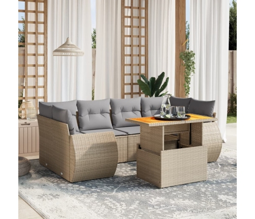 Set sofás de jardín 7 piezas y cojines ratán sintético beige