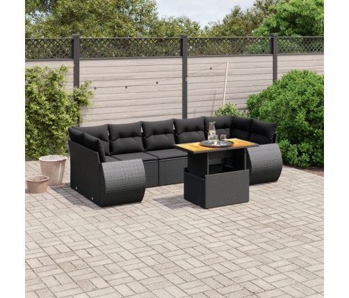 Set de sofás de jardín 8 piezas y cojines ratán sintético negro