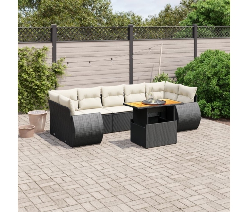 Set de sofás de jardín 8 piezas y cojines ratán sintético negro